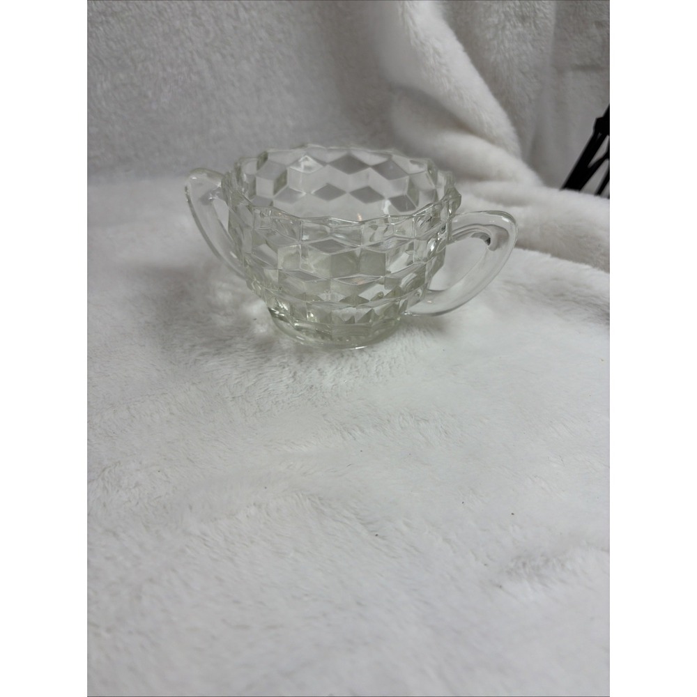 Vintage 1930s Jeannette Glass Cube Clear Open Sugar Bowl Pressed Glass 2 Handles